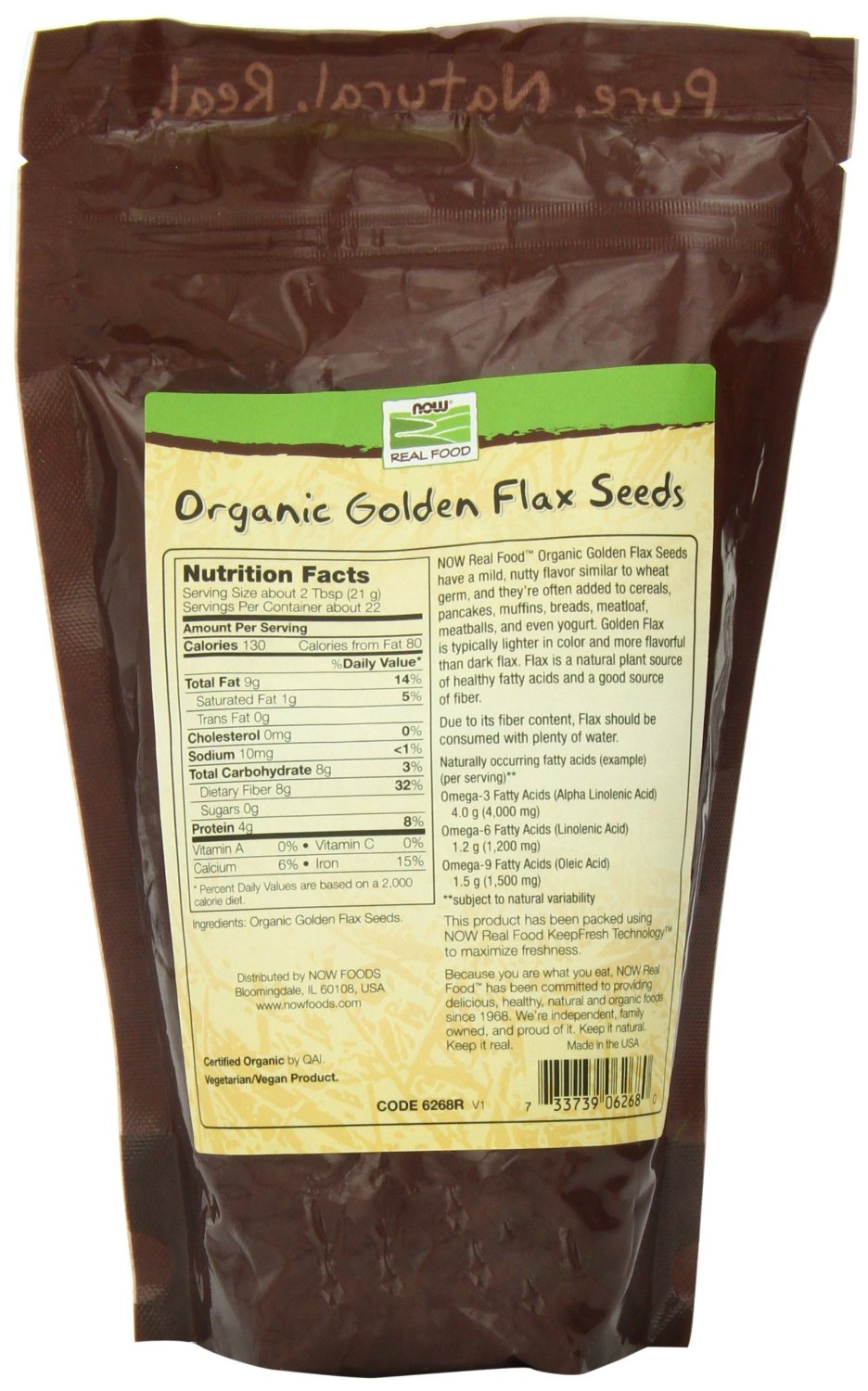 flaxseed ยี่ห้อที่ขายดีเป็นอันดับที่ 3 ของอเมริกา    Now Foods Certified Organic Golden Flax Seeds, 16 ozs Bag